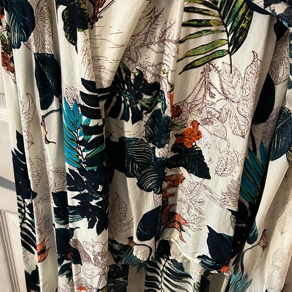 Sleeveless Tropical Print Maxi Dress in White with Green & Orange Accents - Picture 3 of 3